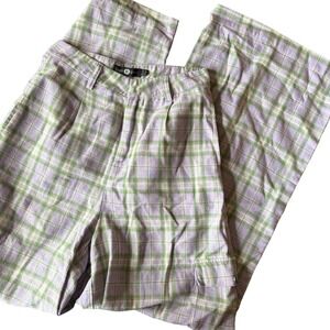 Daisy Street Purple Green Plaid Cargo Pants Wide Leg High Waisted Womens XS